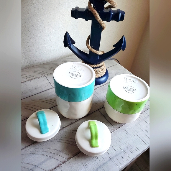 Rae Dunn Polka Dots "Reward" and "Treat" Dog Canisters EUC! - Picture 3 of 5